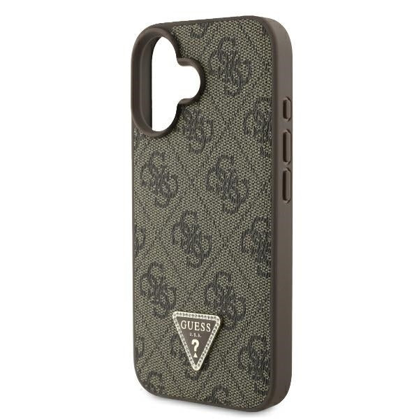 Ovitek za Apple iPhone 16, Guess, Crossbody 4G Triangle Strass, rjava
