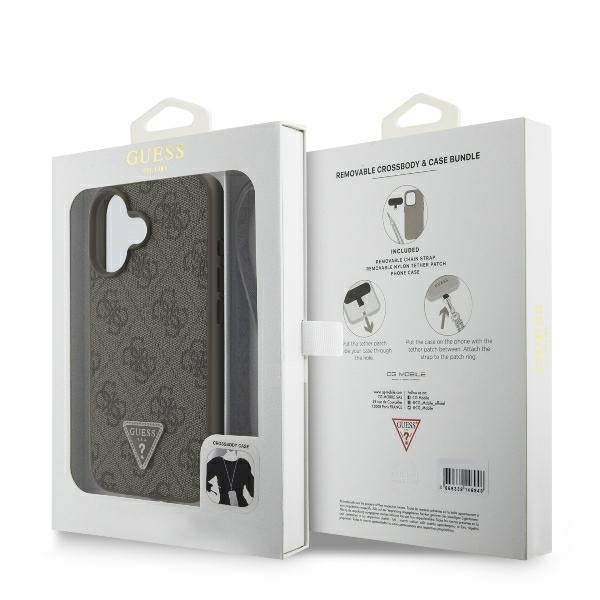 Ovitek za Apple iPhone 16, Guess, Crossbody 4G Triangle Strass, rjava