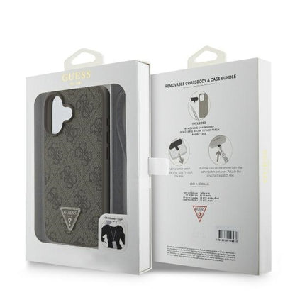 Ovitek za Apple iPhone 16, Guess, Crossbody 4G Triangle Strass, rjava