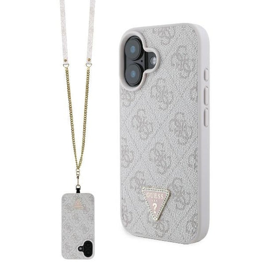 Ovitek za Apple iPhone 16, Guess, Crossbody 4G Triangle Strass, Roza