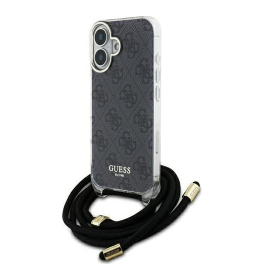 Ovitek za Apple iPhone 16, Guess, Crossbody Cord 4G Print, črn.
