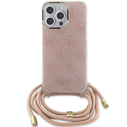 Ovitek za Apple iPhone 16, Guess, Crossbody Cord 4G Print, Roza