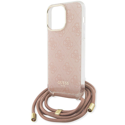 Ovitek za Apple iPhone 16, Guess, Crossbody Cord 4G Print, Roza