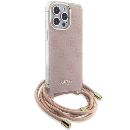Ovitek za Apple iPhone 16, Guess, Crossbody Cord 4G Print, Roza