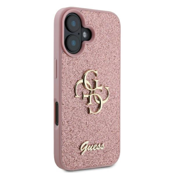 Ovitek za Apple iPhone 16, Guess, Fixed Glitter Big 4G, Roza