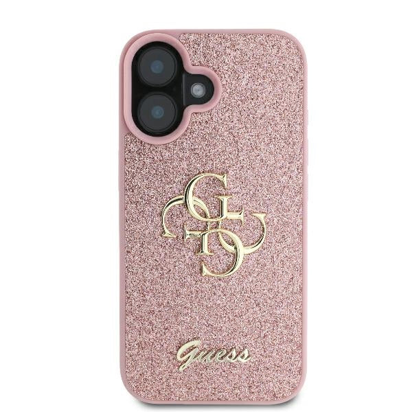 Ovitek za Apple iPhone 16, Guess, Fixed Glitter Big 4G, Roza
