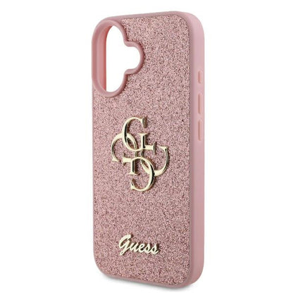 Ovitek za Apple iPhone 16, Guess, Fixed Glitter Big 4G, Roza