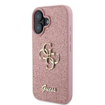 Ovitek za Apple iPhone 16, Guess, Fixed Glitter Big 4G, Roza