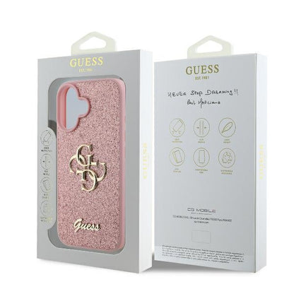 Ovitek za Apple iPhone 16, Guess, Fixed Glitter Big 4G, Roza