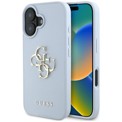 Ovitek za Apple iPhone 16, Guess, Grained Big 4G Logo Small Classic Logo, Modra