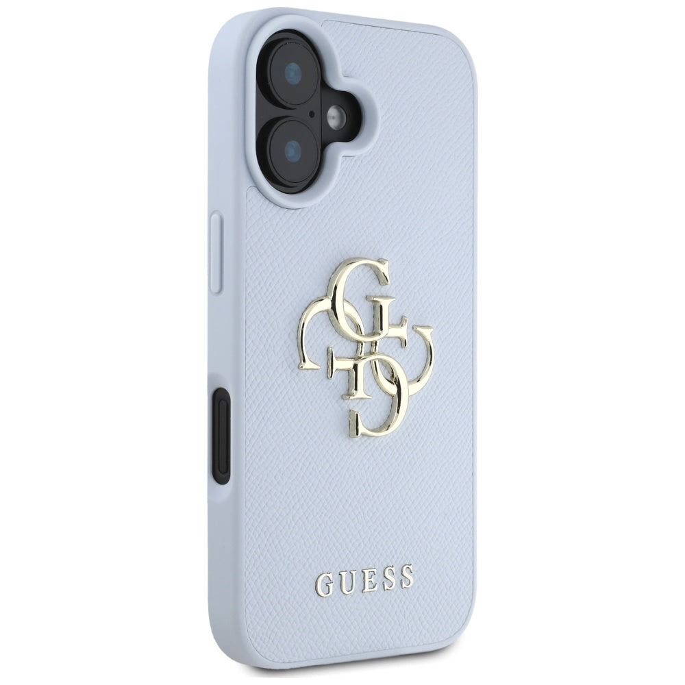 Ovitek za Apple iPhone 16, Guess, Grained Big 4G Logo Small Classic Logo, Modra