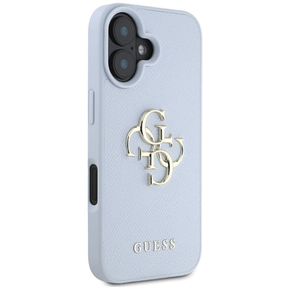 Ovitek za Apple iPhone 16, Guess, Grained Big 4G Logo Small Classic Logo, Modra