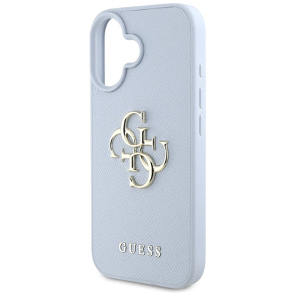 Ovitek za Apple iPhone 16, Guess, Grained Big 4G Logo Small Classic Logo, Modra