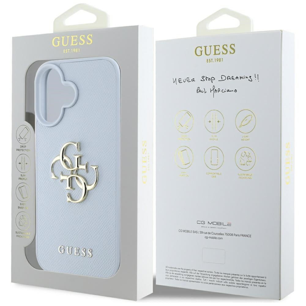 Ovitek za Apple iPhone 16, Guess, Grained Big 4G Logo Small Classic Logo, Modra