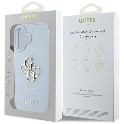 Ovitek za Apple iPhone 16, Guess, Grained Big 4G Logo Small Classic Logo, Modra