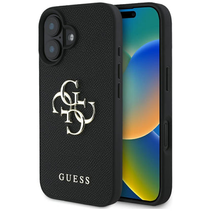 Ovitek za Apple iPhone 16, Guess, Grained Big 4G Logo Small Classic Logo, črn