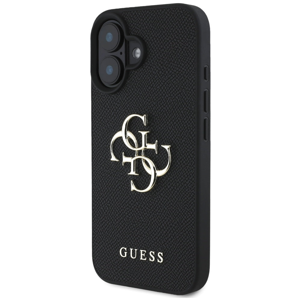 Ovitek za Apple iPhone 16, Guess, Grained Big 4G Logo Small Classic Logo, črn