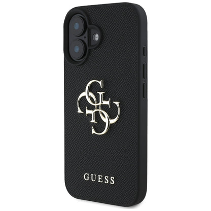 Ovitek za Apple iPhone 16, Guess, Grained Big 4G Logo Small Classic Logo, črn