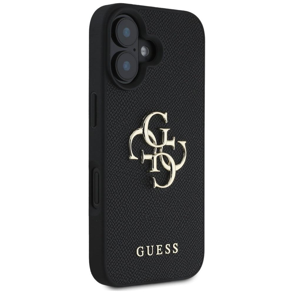 Ovitek za Apple iPhone 16, Guess, Grained Big 4G Logo Small Classic Logo, črn