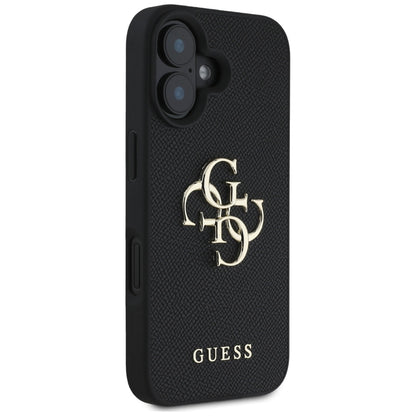 Ovitek za Apple iPhone 16, Guess, Grained Big 4G Logo Small Classic Logo, črn