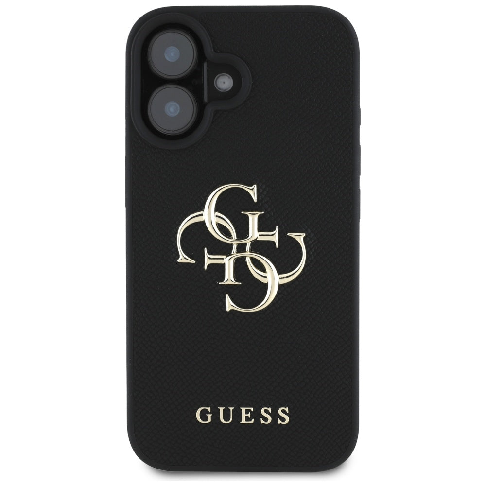 Ovitek za Apple iPhone 16, Guess, Grained Big 4G Logo Small Classic Logo, črn
