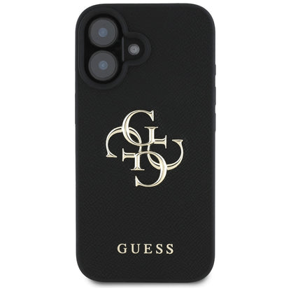 Ovitek za Apple iPhone 16, Guess, Grained Big 4G Logo Small Classic Logo, črn