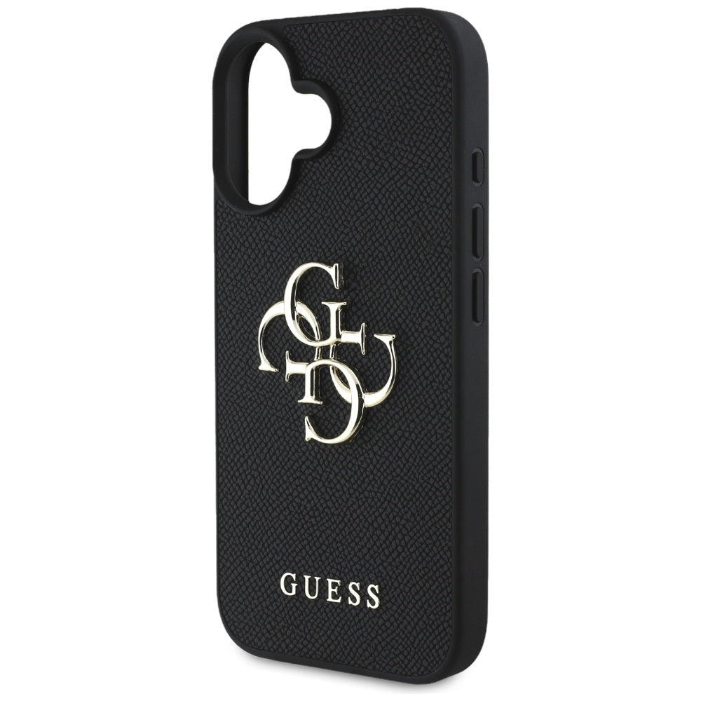 Ovitek za Apple iPhone 16, Guess, Grained Big 4G Logo Small Classic Logo, črn