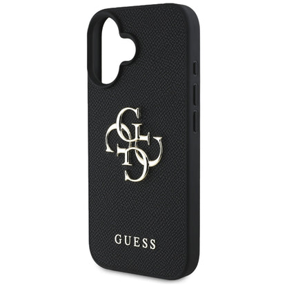Ovitek za Apple iPhone 16, Guess, Grained Big 4G Logo Small Classic Logo, črn