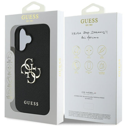 Ovitek za Apple iPhone 16, Guess, Grained Big 4G Logo Small Classic Logo, črn