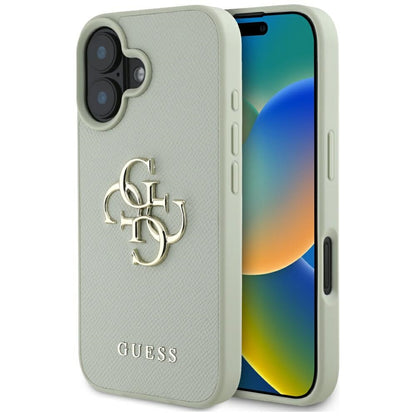 Ovitek za Apple iPhone 16, Guess, Grained Big 4G Logo Small Classic Logo, Zelen
