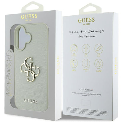 Ovitek za Apple iPhone 16, Guess, Grained Big 4G Logo Small Classic Logo, Zelen