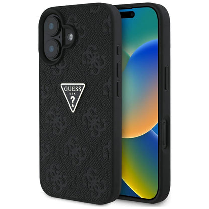 Ovitek za Apple iPhone 16, Guess, Hot Stamp 4G Pattern Triangle Logo, črn