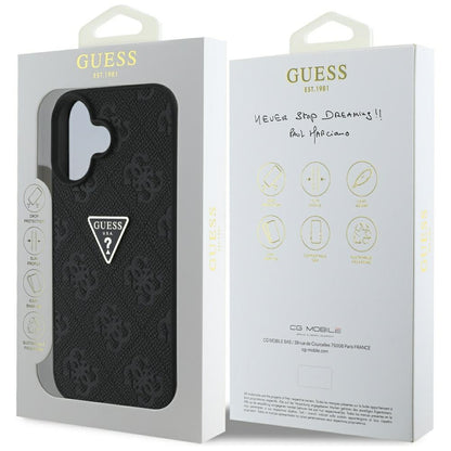 Ovitek za Apple iPhone 16, Guess, Hot Stamp 4G Pattern Triangle Logo, črn