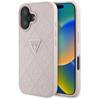 Ovitek za Apple iPhone 16, Guess, Hot Stamp 4G Pattern Triangle Logo, Roza