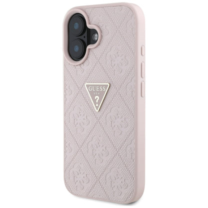 Ovitek za Apple iPhone 16, Guess, Hot Stamp 4G Pattern Triangle Logo, Roza