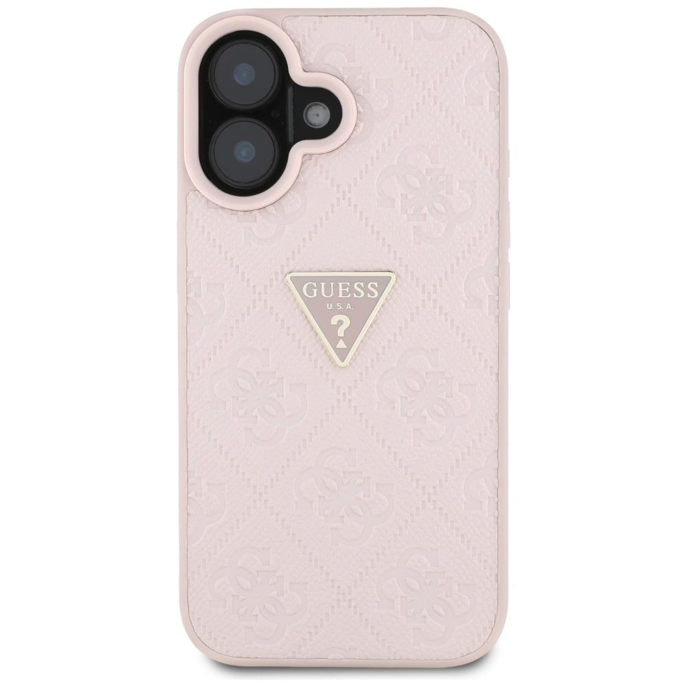 Ovitek za Apple iPhone 16, Guess, Hot Stamp 4G Pattern Triangle Logo, Roza