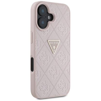 Ovitek za Apple iPhone 16, Guess, Hot Stamp 4G Pattern Triangle Logo, Roza