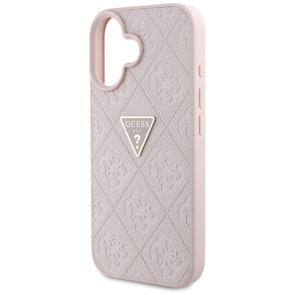 Ovitek za Apple iPhone 16, Guess, Hot Stamp 4G Pattern Triangle Logo, Roza