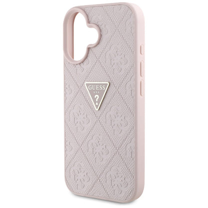 Ovitek za Apple iPhone 16, Guess, Hot Stamp 4G Pattern Triangle Logo, Roza