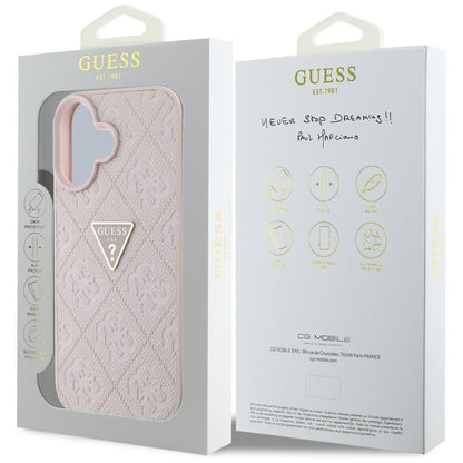 Ovitek za Apple iPhone 16, Guess, Hot Stamp 4G Pattern Triangle Logo, Roza