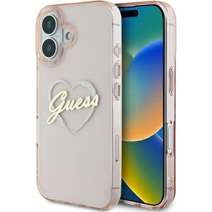Ovitek za Apple iPhone 16, Guess, IML Heart, Roza
