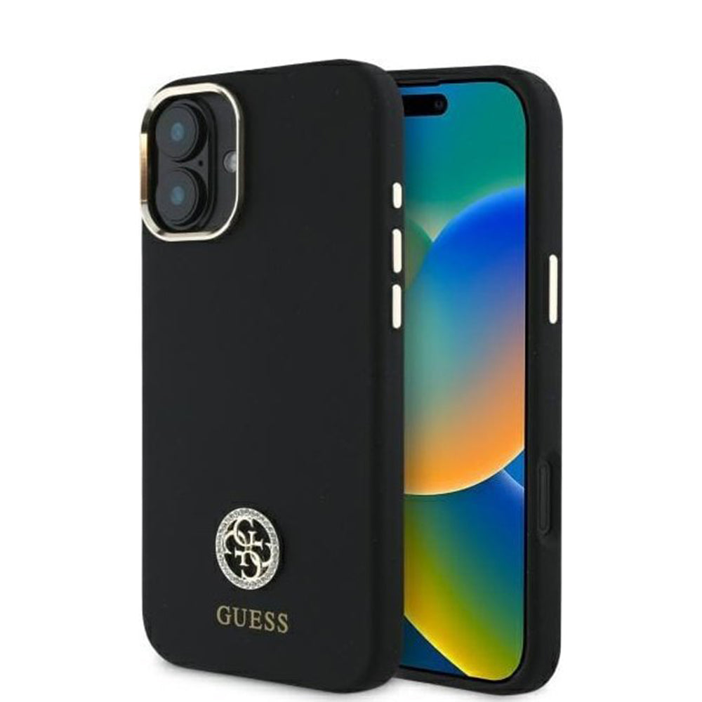 Ovitek za Apple iPhone 16, Guess, Logo Strass 4G, Črn