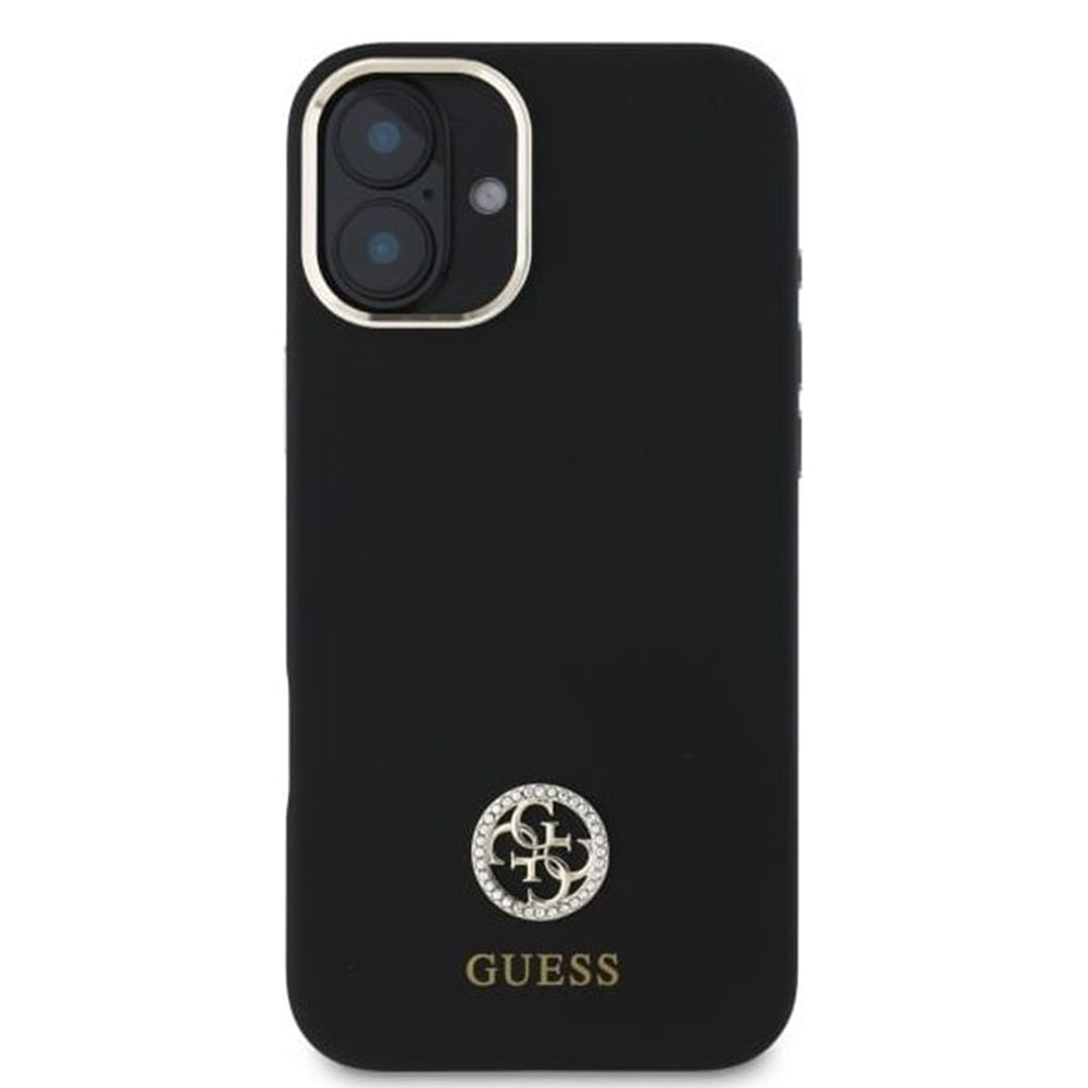 Ovitek za Apple iPhone 16, Guess, Logo Strass 4G, Črn
