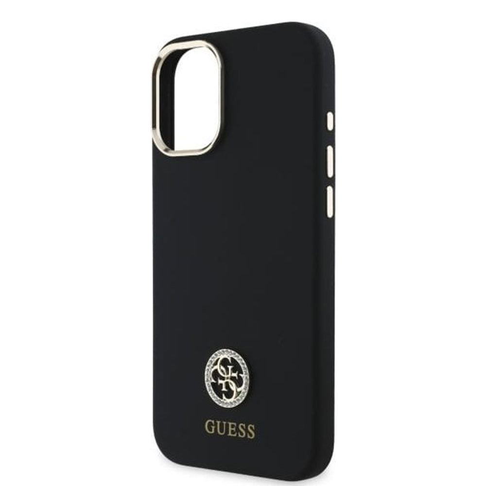 Ovitek za Apple iPhone 16, Guess, Logo Strass 4G, Črn
