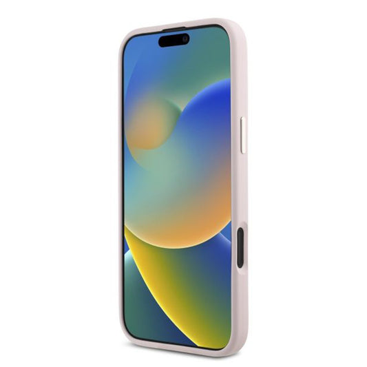 Ovitek za Apple iPhone 16, Guess, Script Metal Logo & Frame, Roza