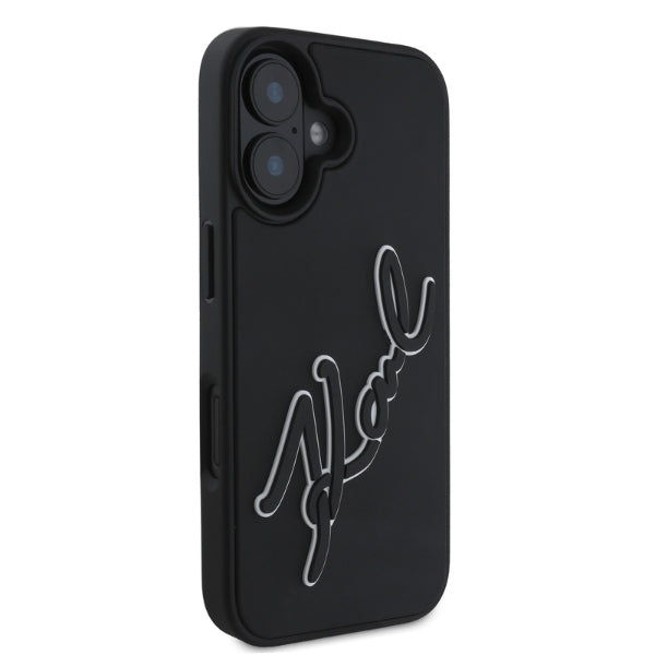 Ovitek za Apple iPhone 16, Karl Lagerfeld, 3D Rubber Signature, črn