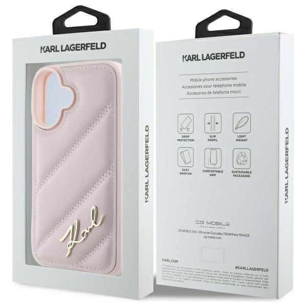 Ovitek za Apple iPhone 16, Karl Lagerfeld, Diagonal Quilted Script, Roza