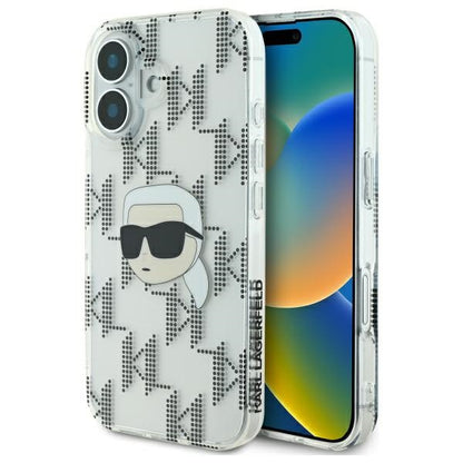 Ovitek za Apple iPhone 16, Karl Lagerfeld, IML Luxury Electroplated Karl's Head, Prozoren