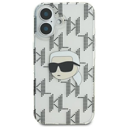 Ovitek za Apple iPhone 16, Karl Lagerfeld, IML Luxury Electroplated Karl's Head, Prozoren