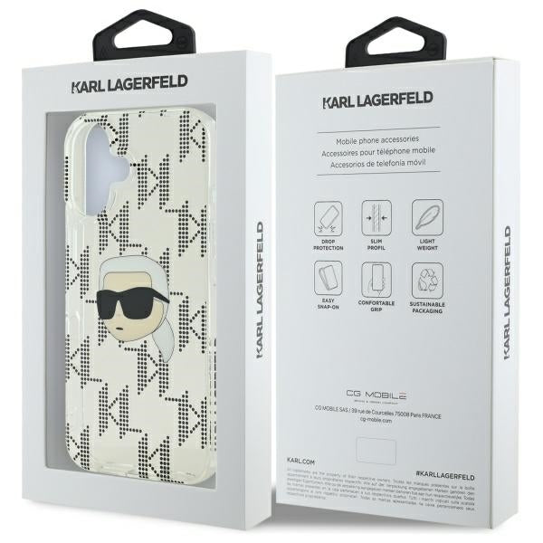 Ovitek za Apple iPhone 16, Karl Lagerfeld, IML Luxury Electroplated Karl's Head, Prozoren